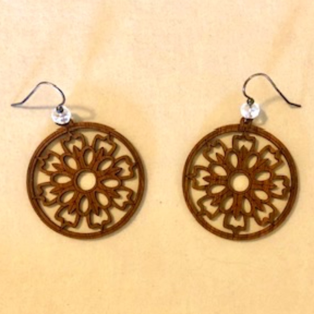 Carved Wood Lightweight Dangle Earrings, Pierced, Like New